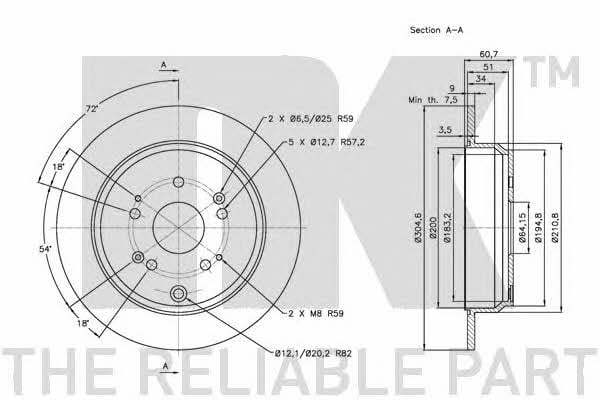 NK 312642 Rear brake disc, non-ventilated 312642