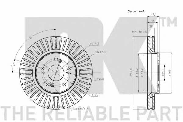 NK 312653 Front brake disc ventilated 312653
