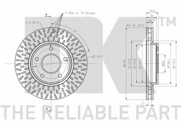 NK 313057 Front brake disc ventilated 313057