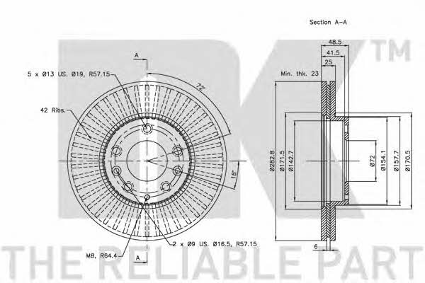 NK 313245 Front brake disc ventilated 313245