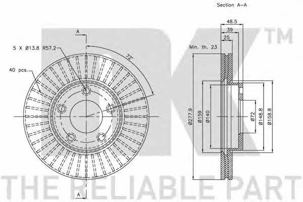 NK 313251 Front brake disc ventilated 313251