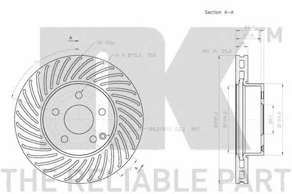 NK 3133100 Front brake disc ventilated 3133100