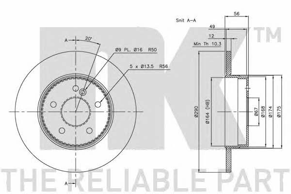 NK 313340 Rear brake disc, non-ventilated 313340
