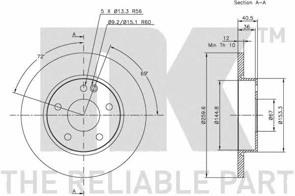 NK 313345 Unventilated front brake disc 313345