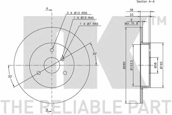 NK 313348 Unventilated front brake disc 313348