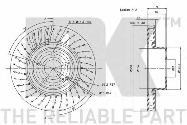 NK 313351 Front brake disc ventilated 313351