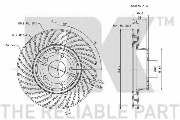 NK 313360 Front brake disc ventilated 313360