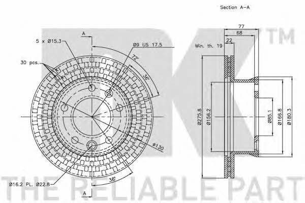 Front brake disc ventilated NK 313397