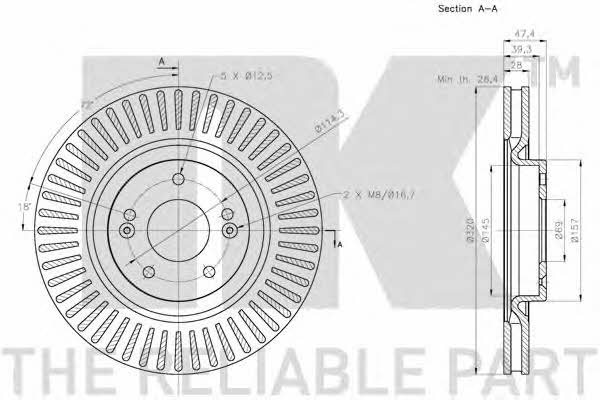 NK 313443 Front brake disc ventilated 313443