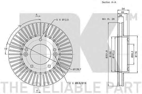 NK 313519 Front brake disc ventilated 313519