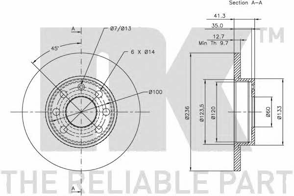 NK 313606 Unventilated front brake disc 313606