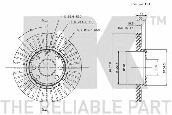 NK 313617 Front brake disc ventilated 313617