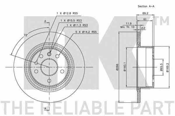 NK 313621 Rear brake disc, non-ventilated 313621