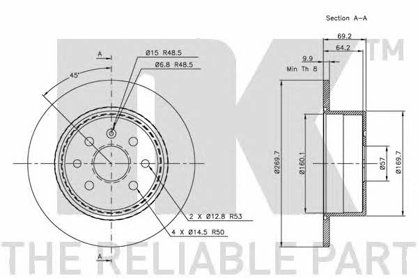 NK 313623 Rear brake disc, non-ventilated 313623