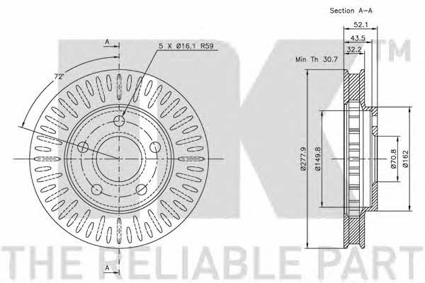 NK 313634 Front brake disc ventilated 313634
