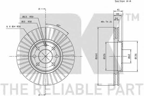 NK 313637 Front brake disc ventilated 313637