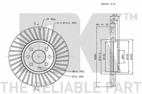 NK 313652 Front brake disc ventilated 313652