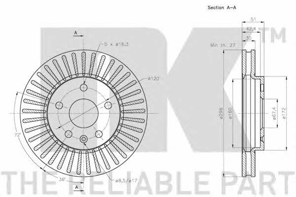 NK 313667 Front brake disc ventilated 313667