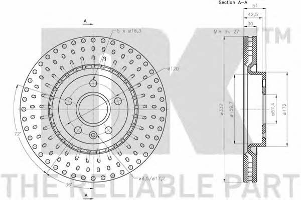NK 313671 Front brake disc ventilated 313671