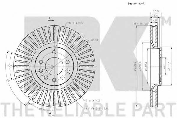 NK 313673 Front brake disc ventilated 313673
