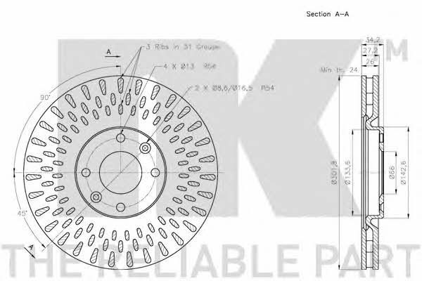 NK 313737 Front brake disc ventilated 313737