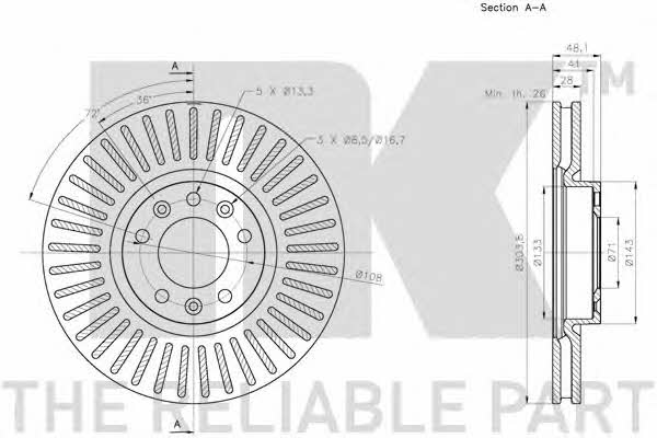 NK 313742 Front brake disc ventilated 313742