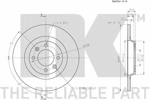 NK 313743 Rear brake disc, non-ventilated 313743