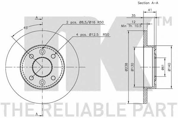 NK 313908 Unventilated front brake disc 313908