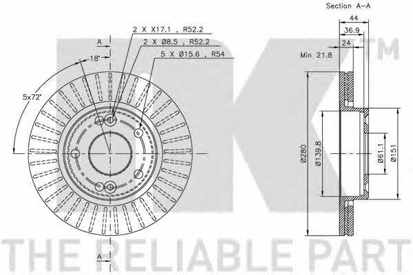 NK 313913 Front brake disc ventilated 313913