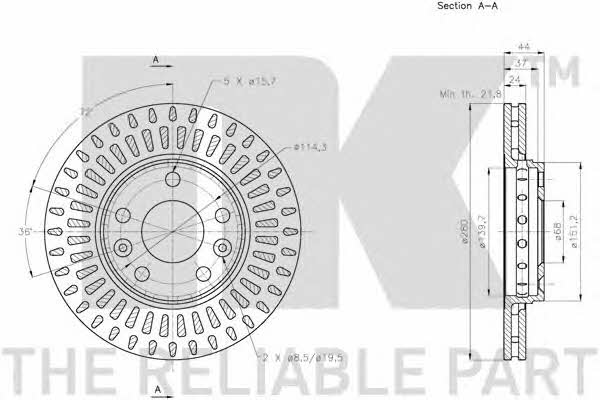 NK 313970 Front brake disc ventilated 313970