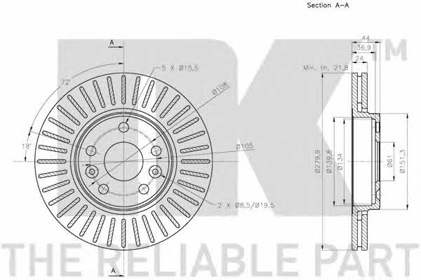 NK 313982 Front brake disc ventilated 313982