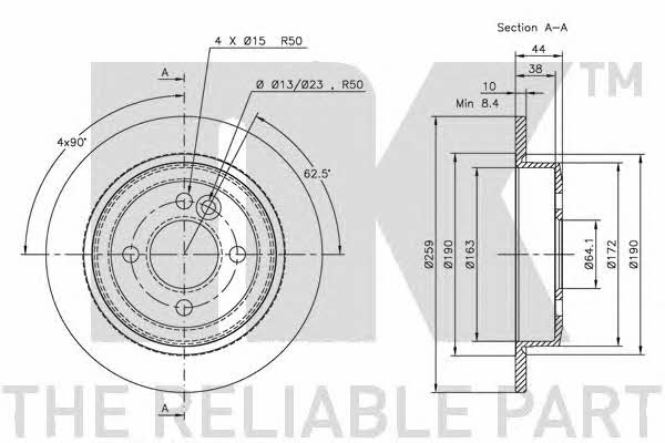 NK 314017 Rear brake disc, non-ventilated 314017