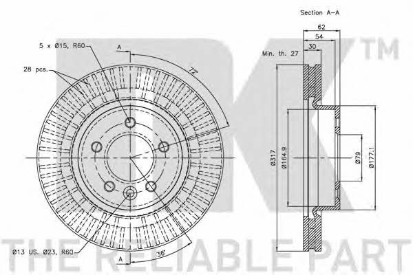 NK 314026 Front brake disc ventilated 314026
