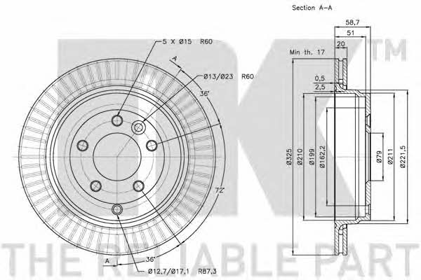 NK 314028 Rear ventilated brake disc 314028