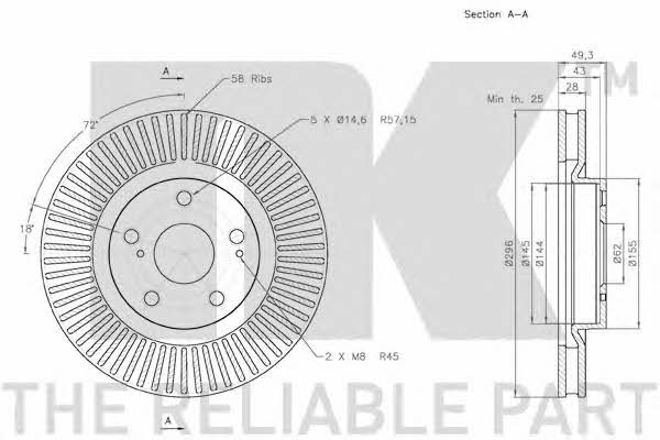 NK 3145117 Front brake disc ventilated 3145117