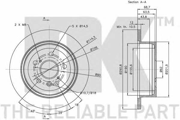 NK 314576 Rear brake disc, non-ventilated 314576