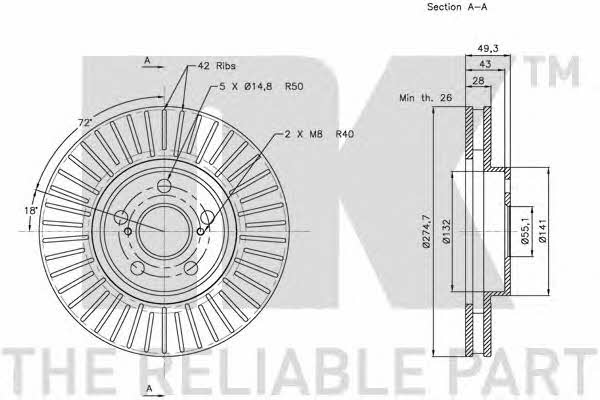 NK 314586 Front brake disc ventilated 314586