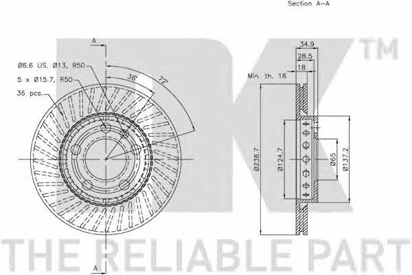 NK 3147101 Front brake disc ventilated 3147101