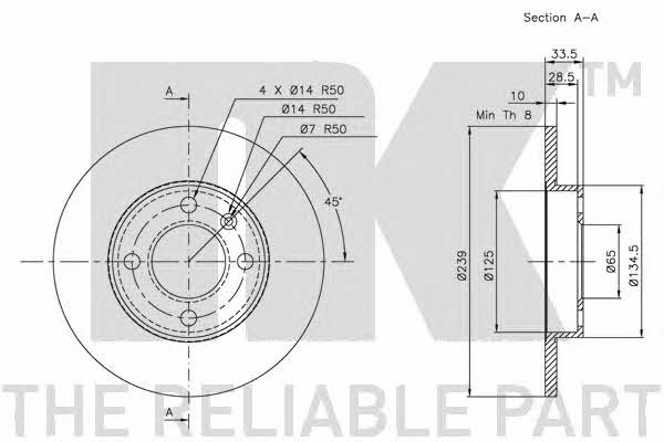 NK 314754 Unventilated front brake disc 314754