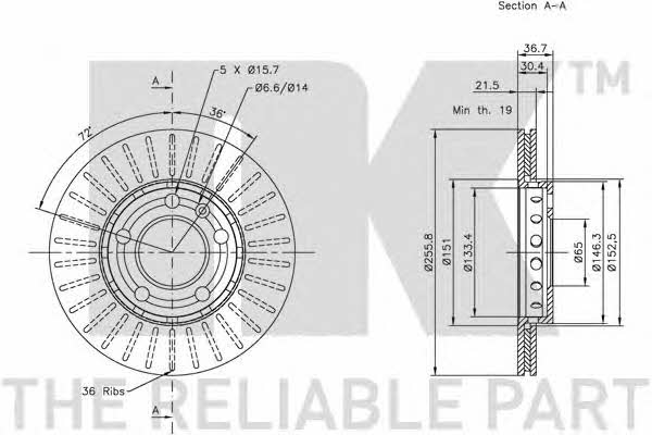 NK 314758 Front brake disc ventilated 314758