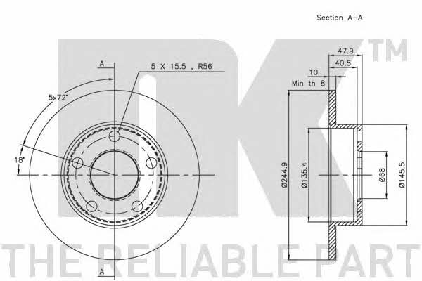 NK 314763 Rear brake disc, non-ventilated 314763
