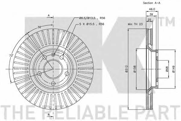 NK 314773 Front brake disc ventilated 314773