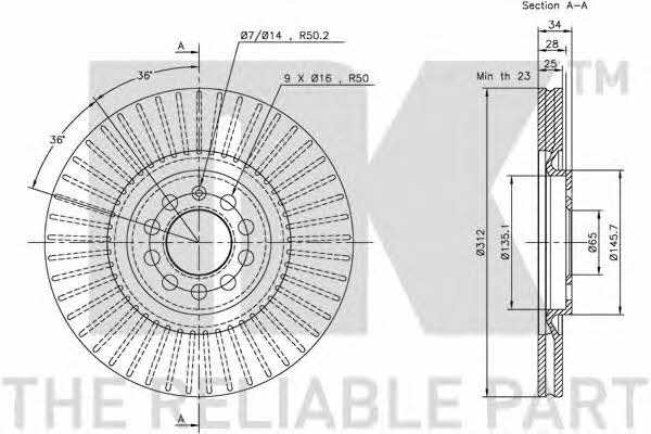 NK 314774 Front brake disc ventilated 314774