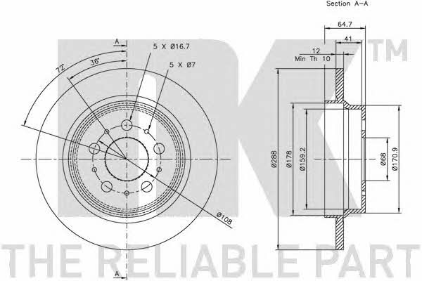 NK 314843 Rear brake disc, non-ventilated 314843