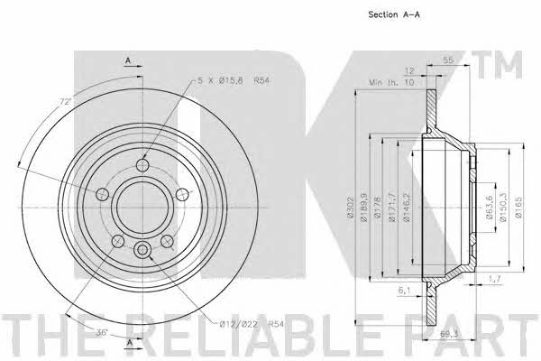 NK 314859 Rear brake disc, non-ventilated 314859