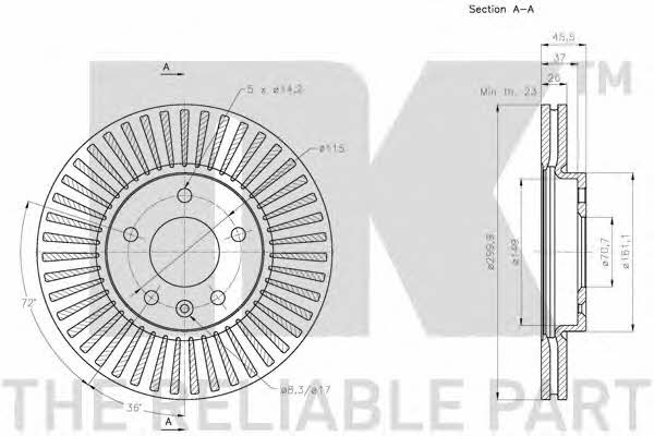 NK 315015 Front brake disc ventilated 315015