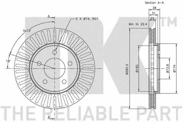 NK 319301 Front brake disc ventilated 319301