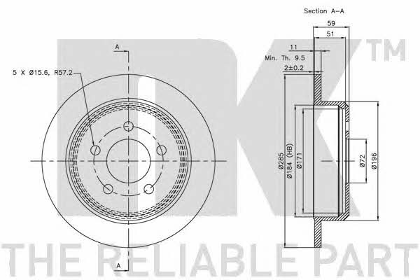 NK 319307 Rear brake disc, non-ventilated 319307