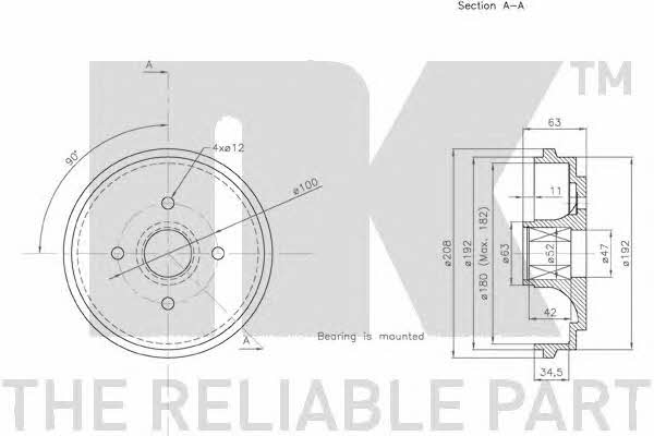 Brake drum with wheel bearing, assy NK 255210