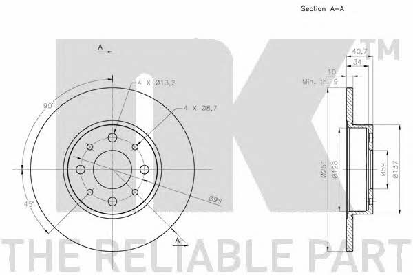 NK 201028 Rear brake disc, non-ventilated 201028